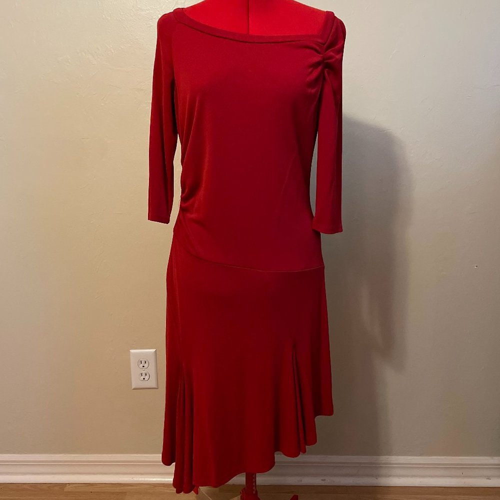 Asymmetrical Red Cinched Dress